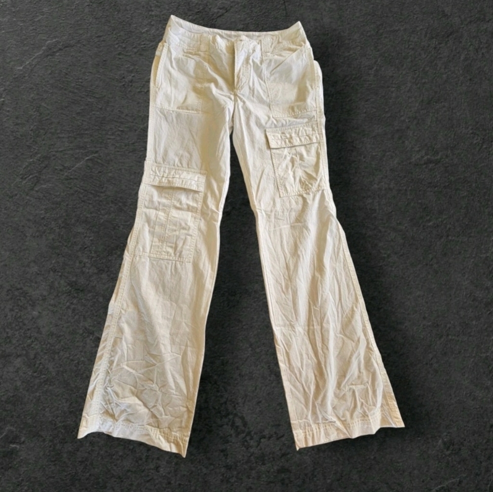 Free People Y2K Utility 100% Cotton White Cargo Multipocket Flare‎ Pants Sz 2